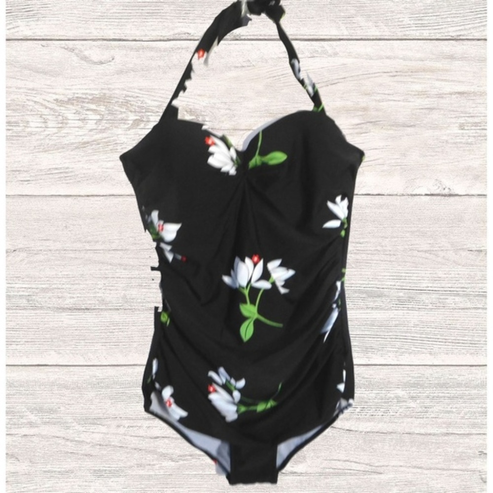 NEW BLACK PRINT ONE PIECE SWIM SUIT SIZE XL